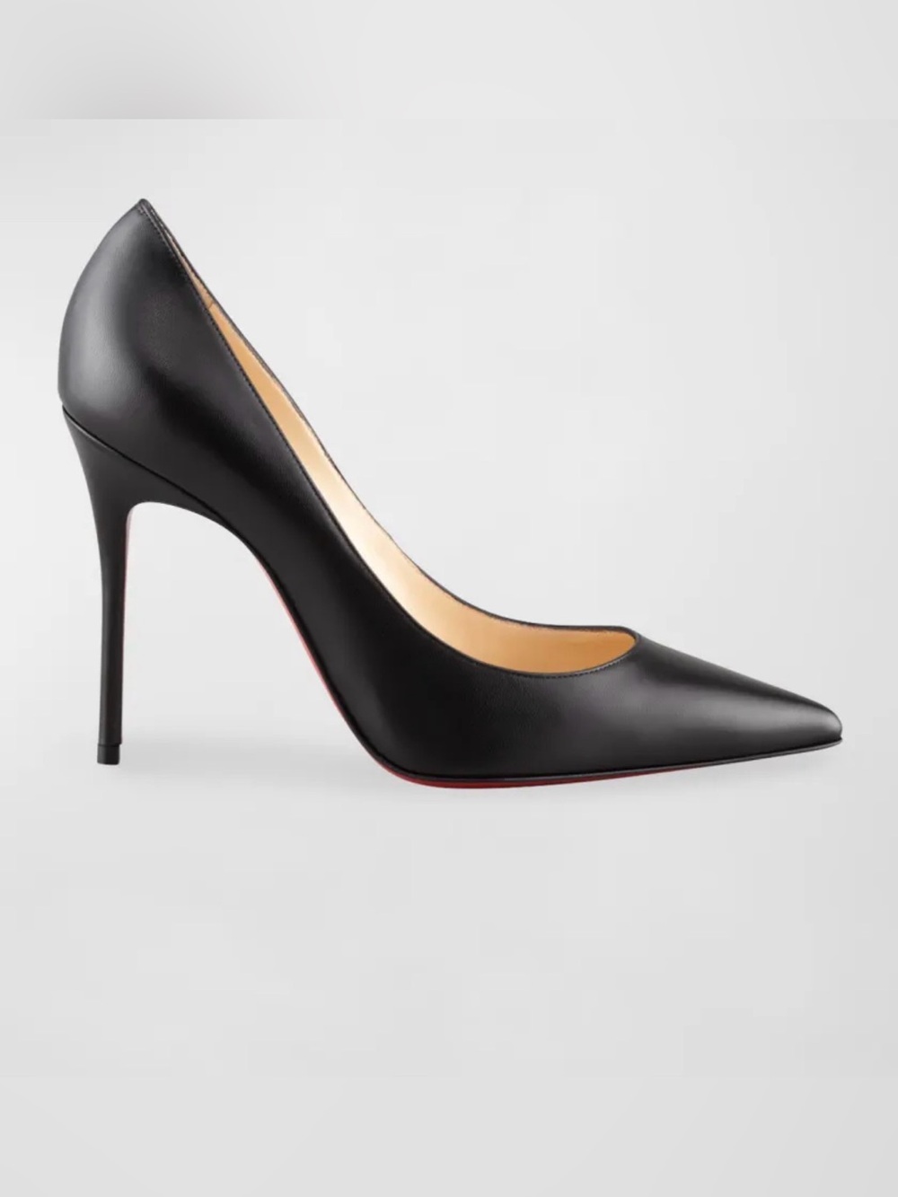 Christian Louboutin “KATE” Black Leather Pointed Pump with Red Sole. Stunning!
